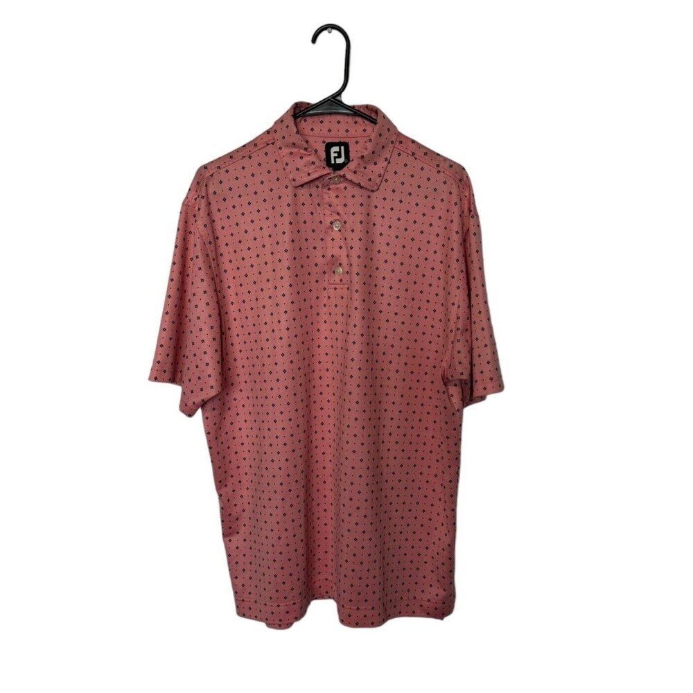 Footjoy Polo Shirt Mens Large Pink Blue Geometric Golf Performance Stretch FJ